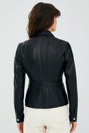 Hannah Women's Black Regular Short Leather Jacket | Derimod