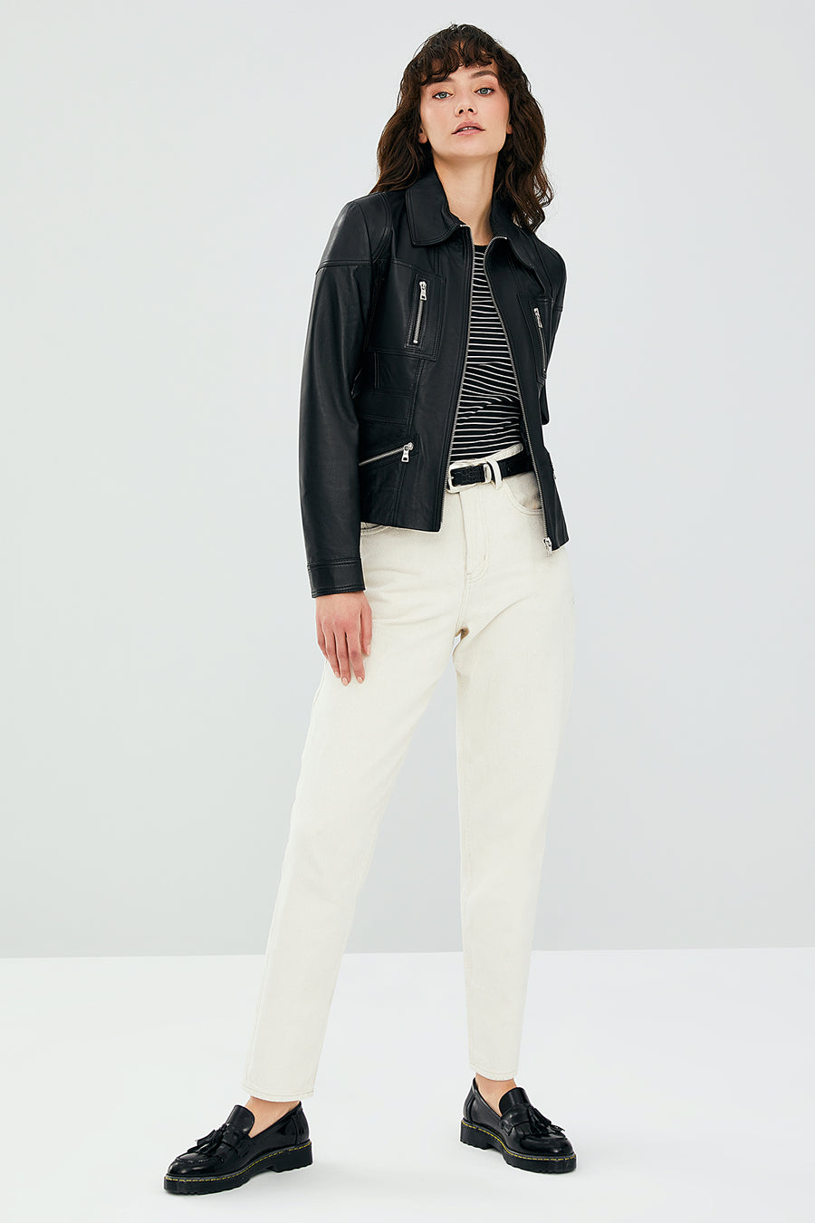 Hannah Women's Black Regular Short Leather Jacket