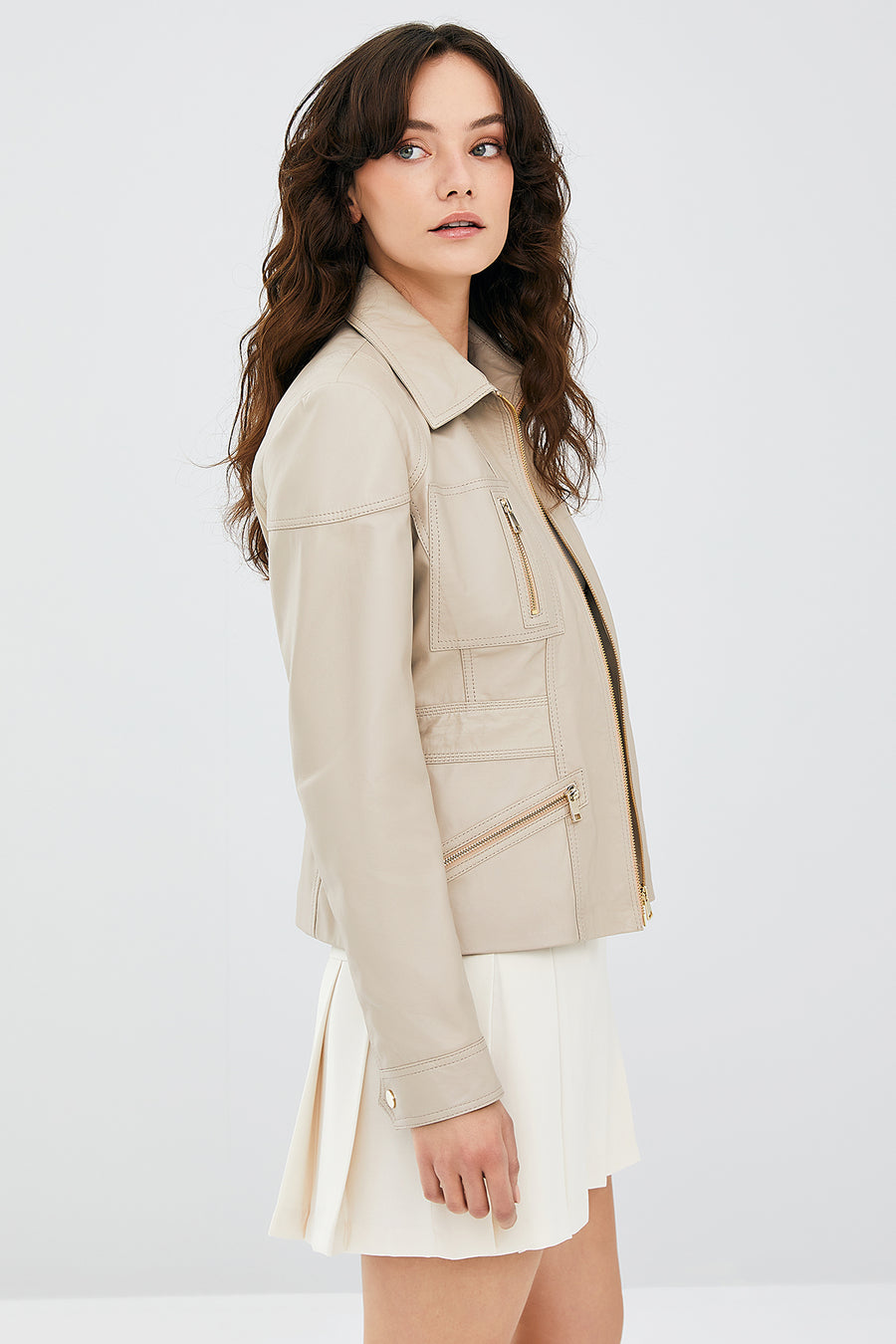 Hannah Women's Stone Color Leather Jacket
