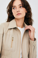 Hannah Women's Stone Color Leather Jacket | Derimod