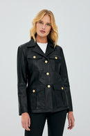 Teresa Black Women's Blazer Leather Jacket | Derimod