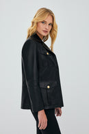 Teresa Black Women's Blazer Leather Jacket | Derimod