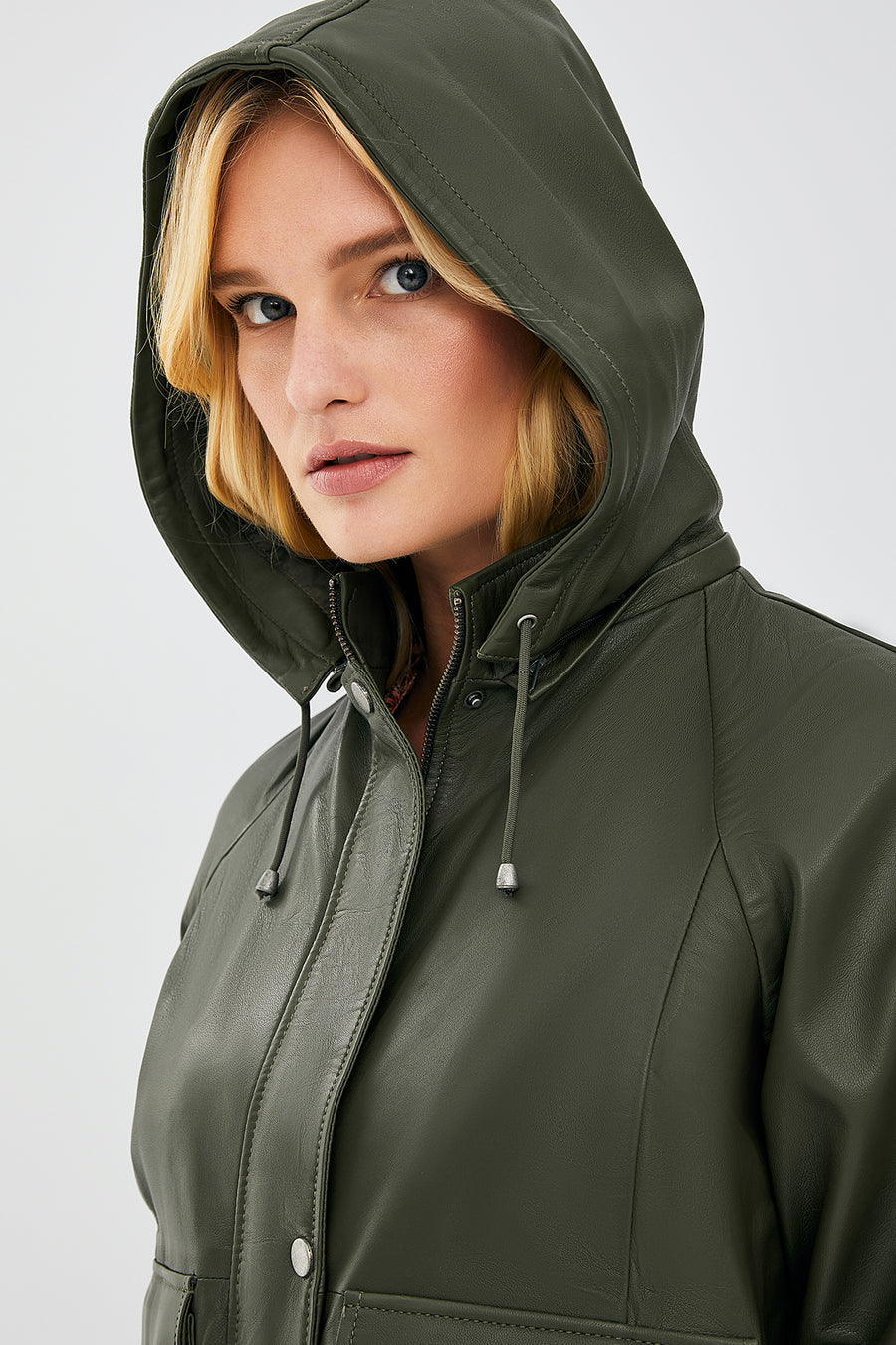Gloria Kadın Haki Oversize Deri Ceket