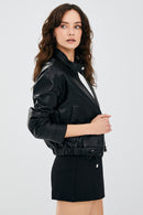 Flora Women's Black Leather Jacket | Derimod