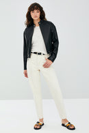 Flora Women's Black Leather Jacket | Derimod