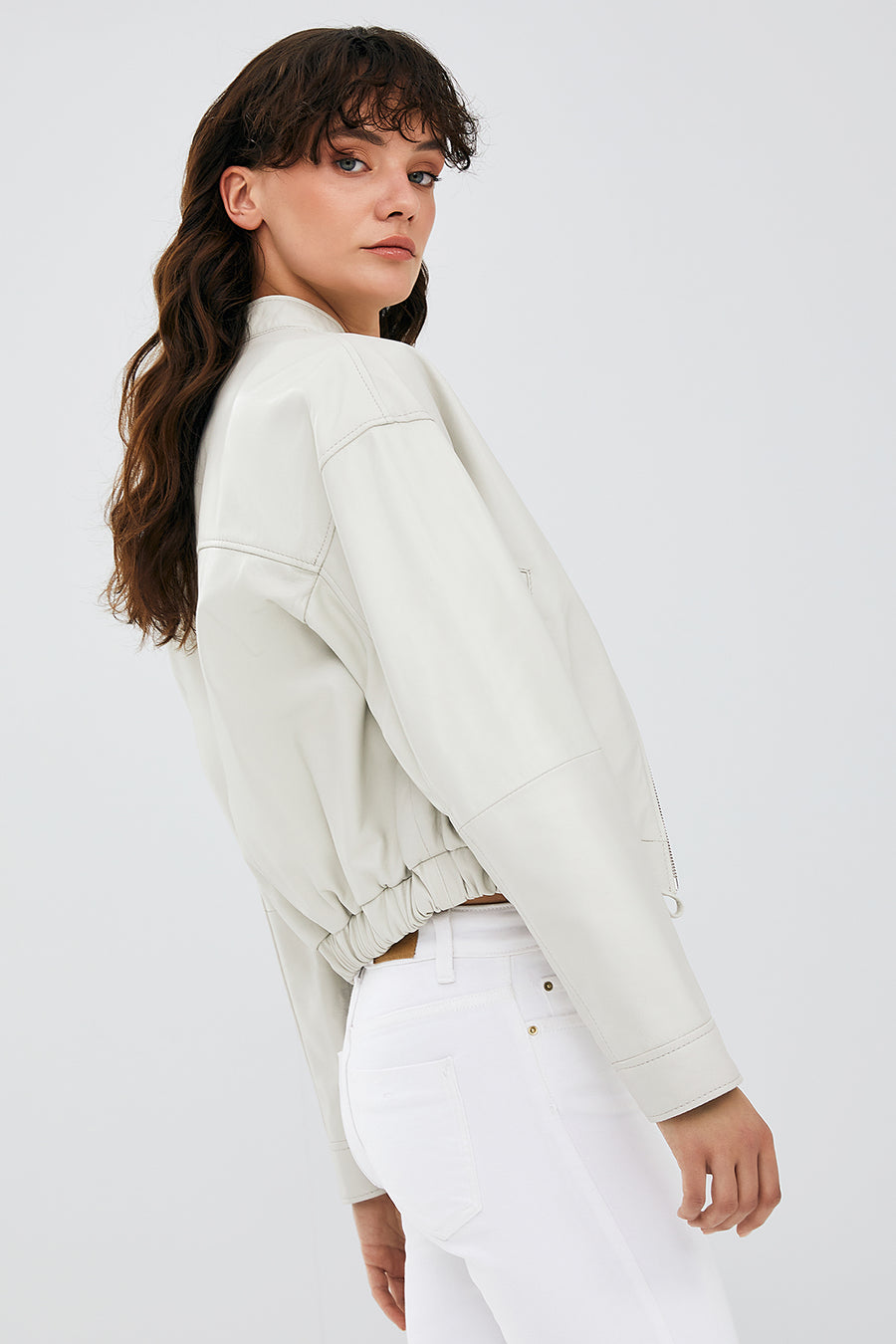 Flora Women's Beige Leather Jacket
