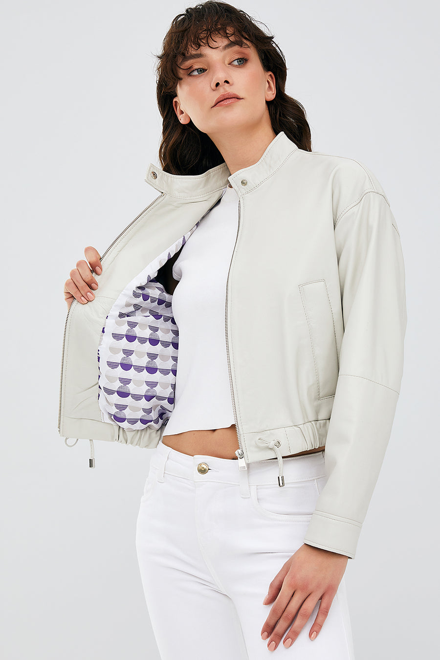Flora Women's Beige Leather Jacket