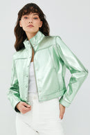 Jill Women's Mint Green Short Leather Jacket | Derimod
