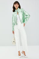 Jill Women's Mint Green Short Leather Jacket | Derimod