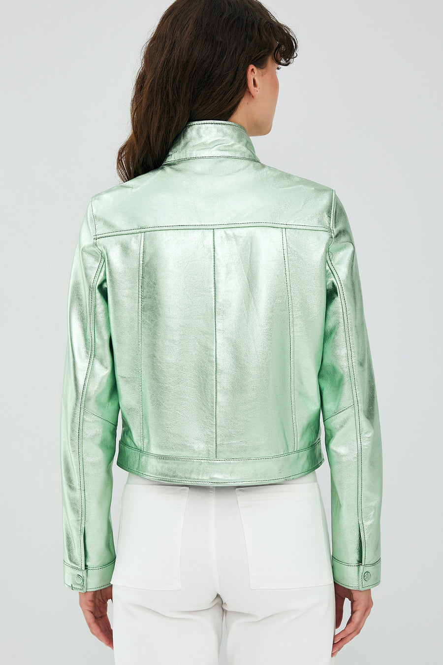 Jill Women's Mint Green Short Leather Jacket