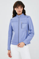 Lilian Women's Cloud Blue Leather Jacket | Derimod