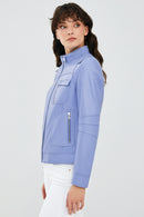Lilian Women's Cloud Blue Leather Jacket | Derimod
