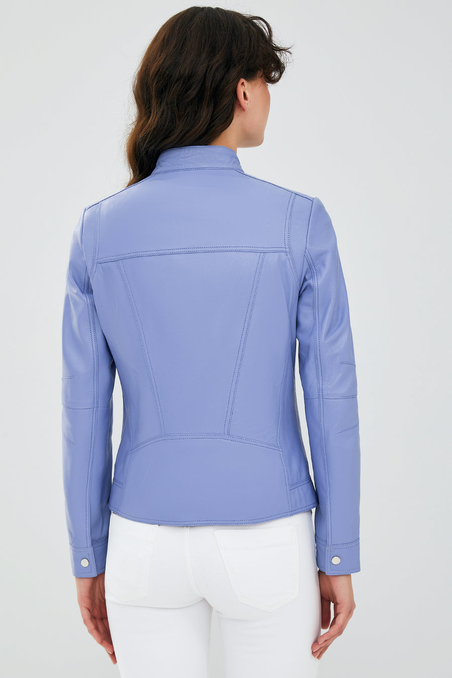 Lilian Women's Cloud Blue Leather Jacket