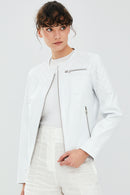 April Women's White Leather Jacket | Derimod