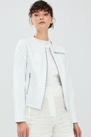 April Women's White Leather Jacket | Derimod