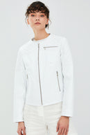 April Women's White Leather Jacket | Derimod