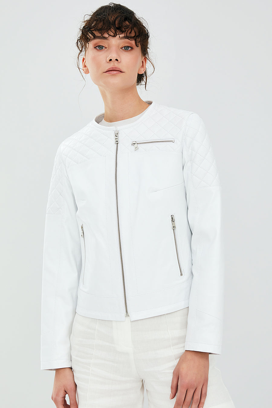 April Women's White Leather Jacket