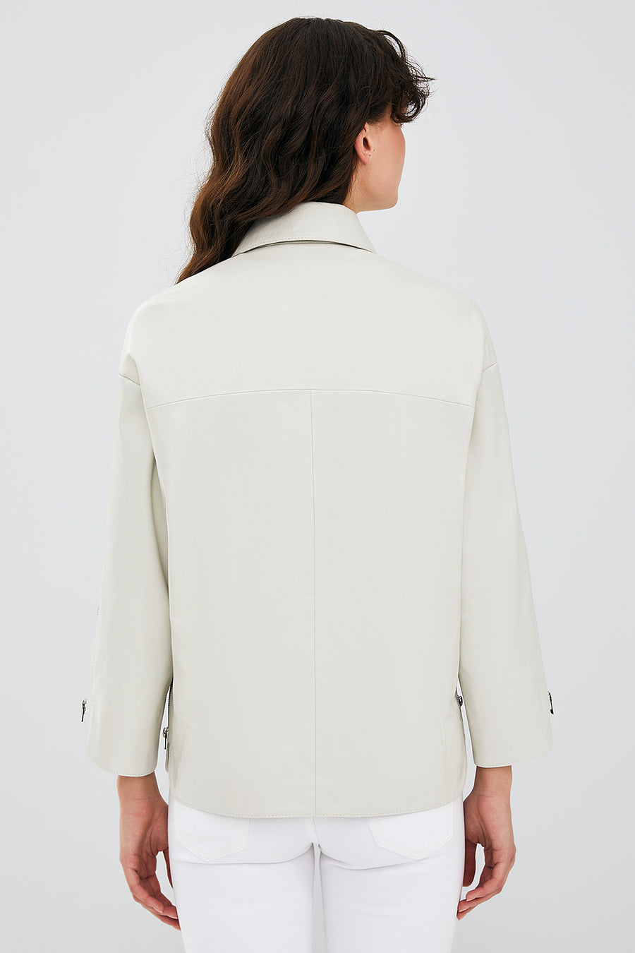 Karen Women's Beige Oversize Leather Jacket