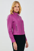 Kylie Women's Fuchsia Leather Jacket | Derimod