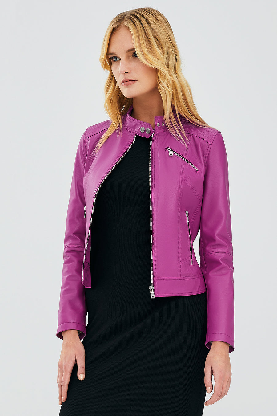 Kylie Women's Fuchsia Leather Jacket