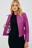 Kylie Women's Fuchsia Leather Jacket | Derimod