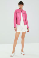 Alicia Pink Women's Leather Jacket | Derimod