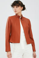 Angie Women's Brown Short Leather Jacket | Derimod