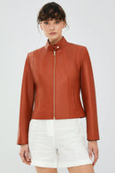 Angie Women's Brown Short Leather Jacket | Derimod