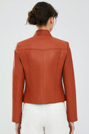 Angie Women's Brown Short Leather Jacket | Derimod