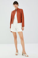 Angie Women's Brown Short Leather Jacket | Derimod