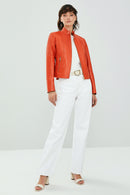 Mary Women's Orange Leather Jacket | Derimod