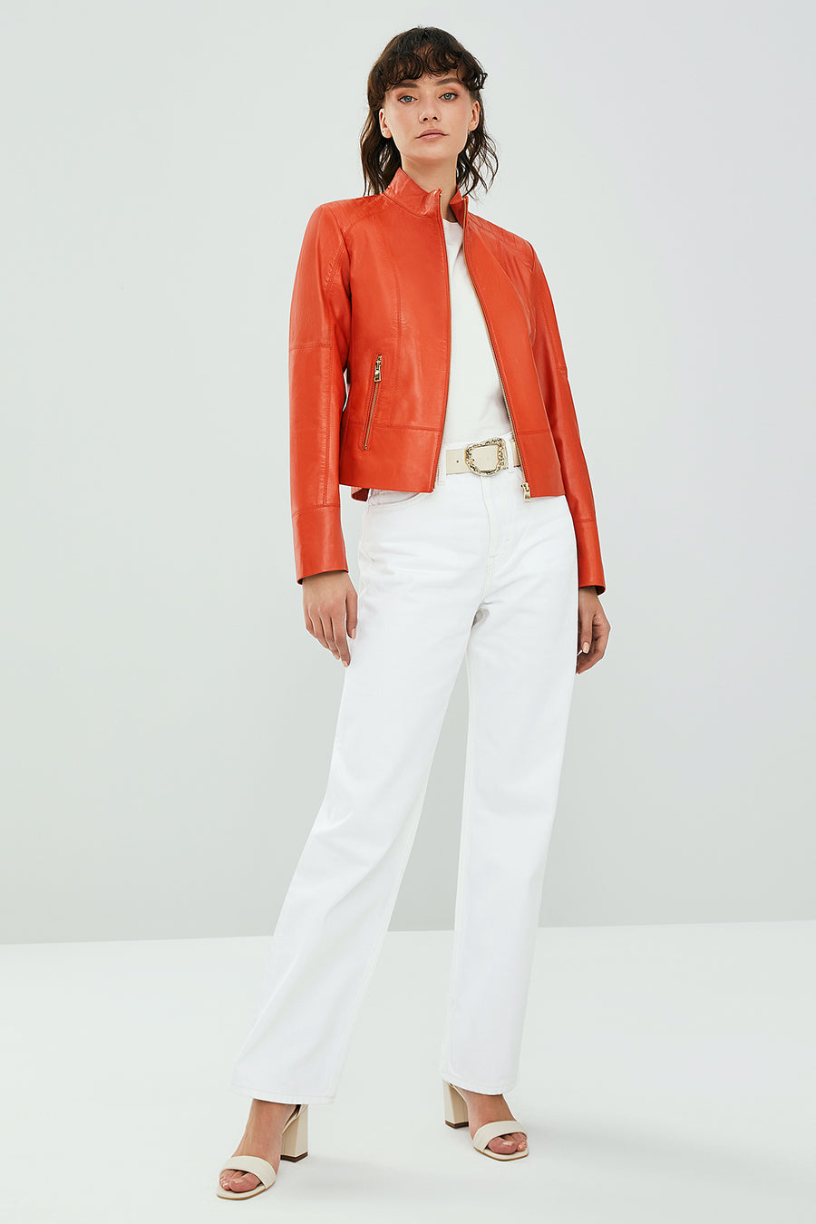Mary Women's Orange Leather Jacket