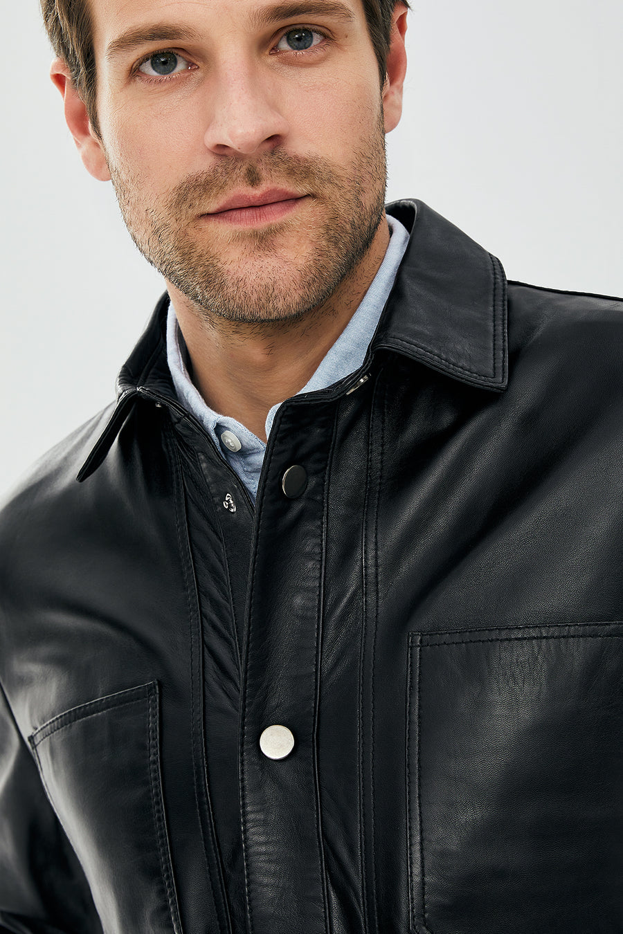 Eric Men's Black Shirt Style Leather Jacket