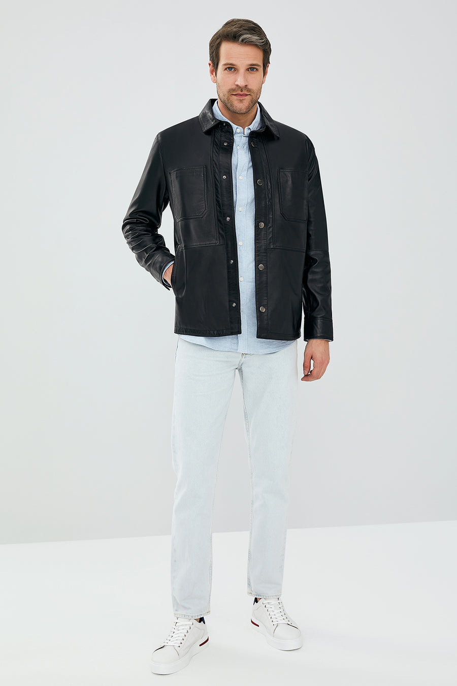 Eric Men's Black Shirt Style Leather Jacket