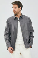 Eric Men's Gray Leather Shirt Type Jacket | Derimod