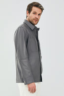 Eric Men's Gray Leather Shirt Type Jacket | Derimod