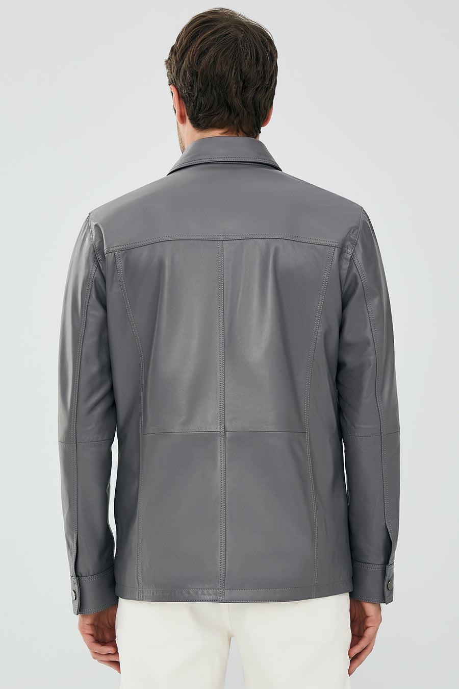 Eric Men's Gray Leather Shirt Type Jacket
