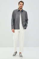 Eric Men's Gray Leather Shirt Type Jacket | Derimod