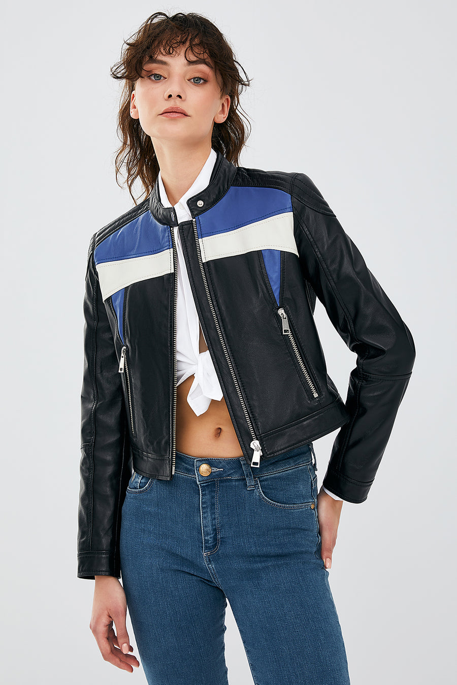 Mustang Women's Dark Navy Blue Leather Jacket