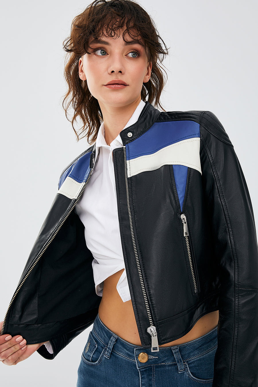 Mustang Women's Dark Navy Blue Leather Jacket