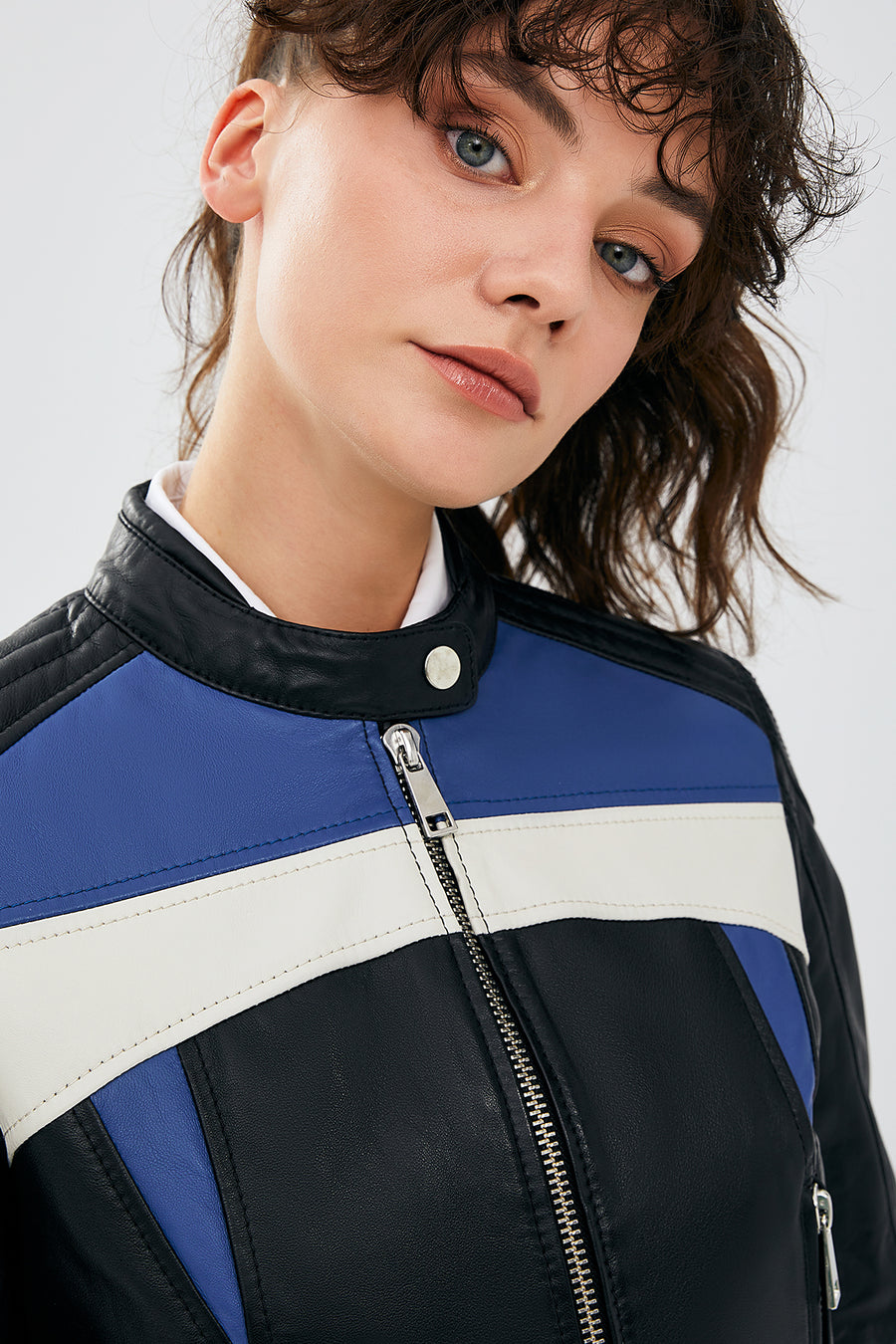 Mustang Women's Dark Navy Blue Leather Jacket