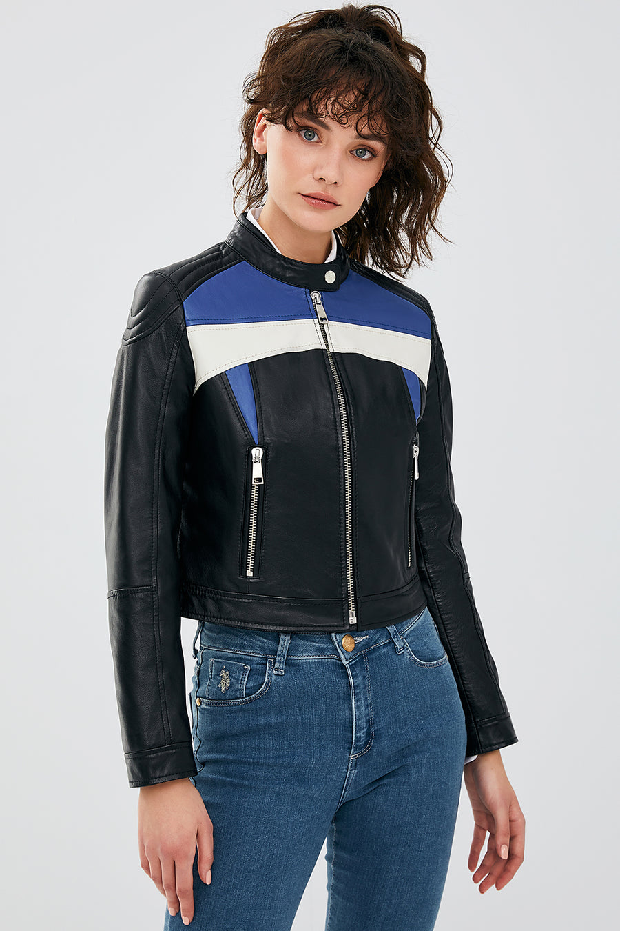 Mustang Women's Dark Navy Blue Leather Jacket