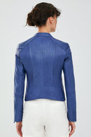 Paris Women's Blue Short Leather Jacket | Derimod