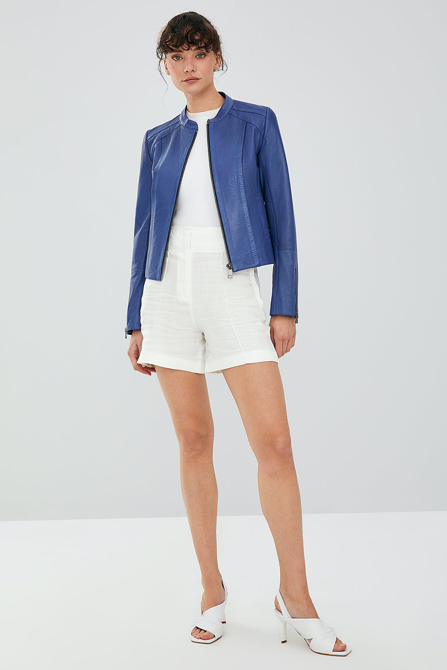 Paris Women's Blue Short Leather Jacket