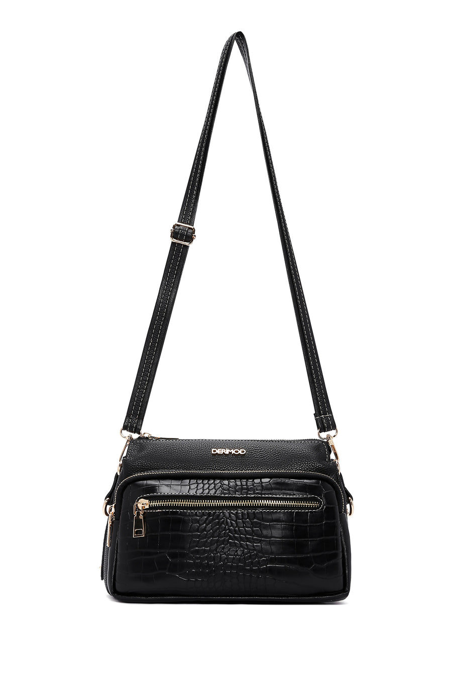 Women's Black Crocodile Cross Bag