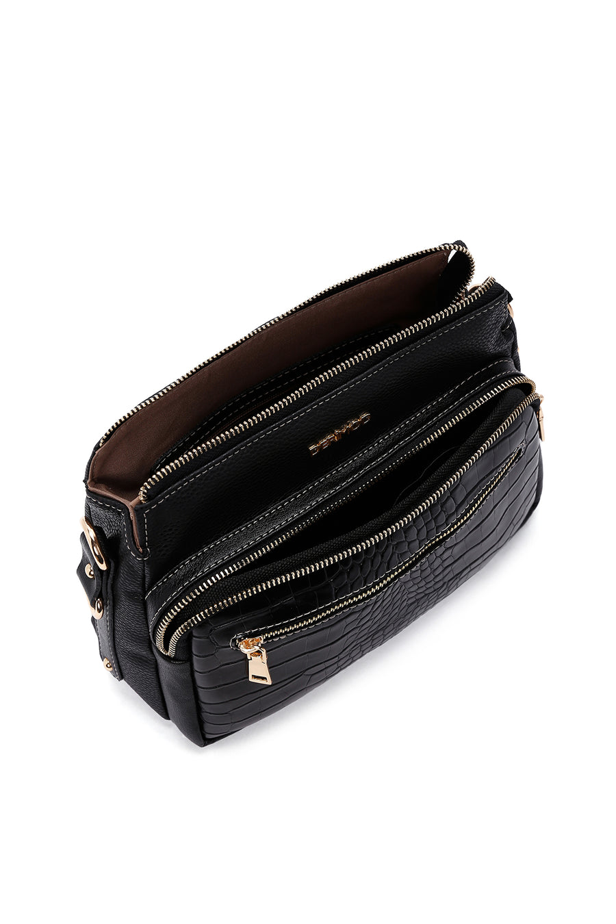 Women's Black Crocodile Cross Bag