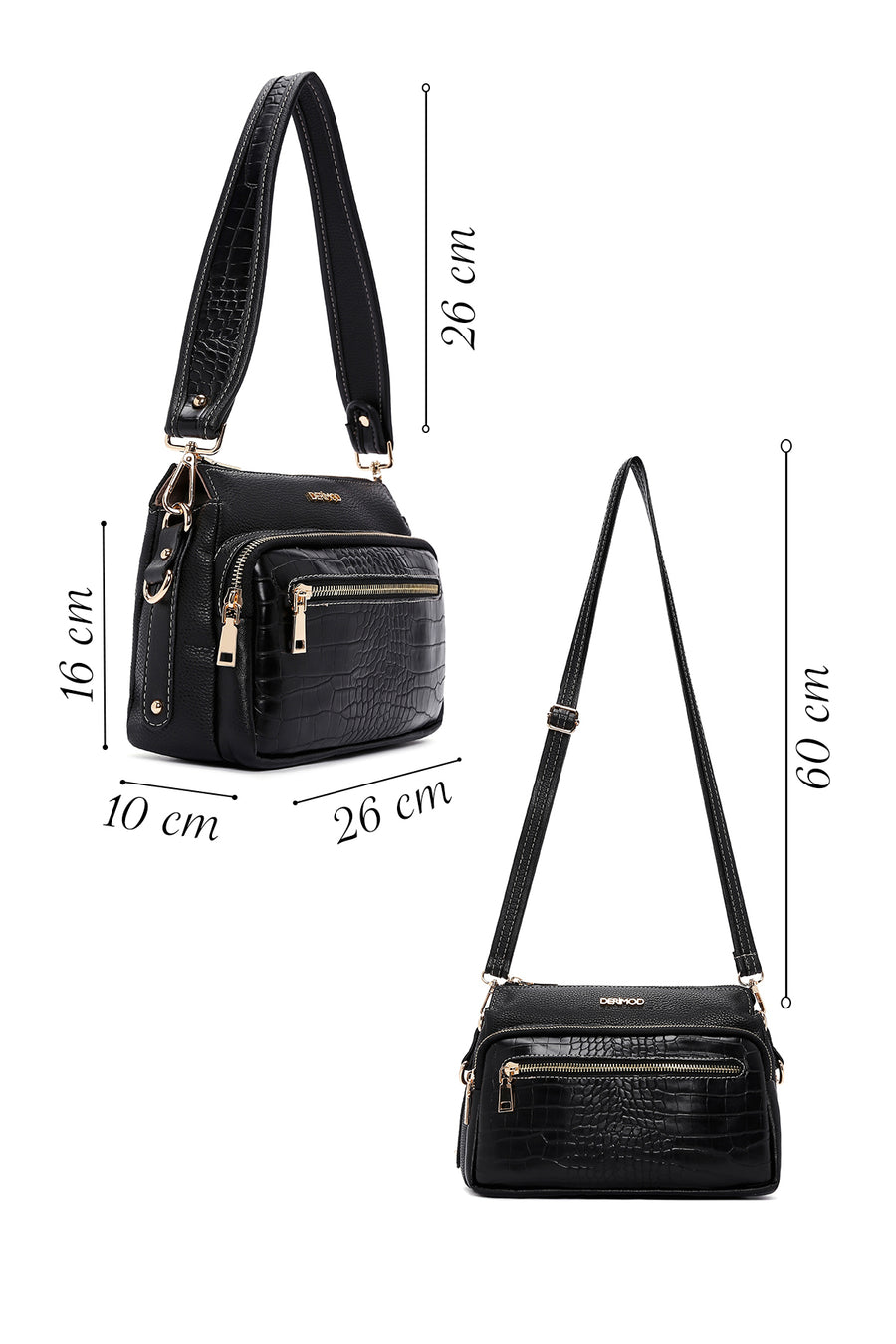 Women's Black Crocodile Cross Bag