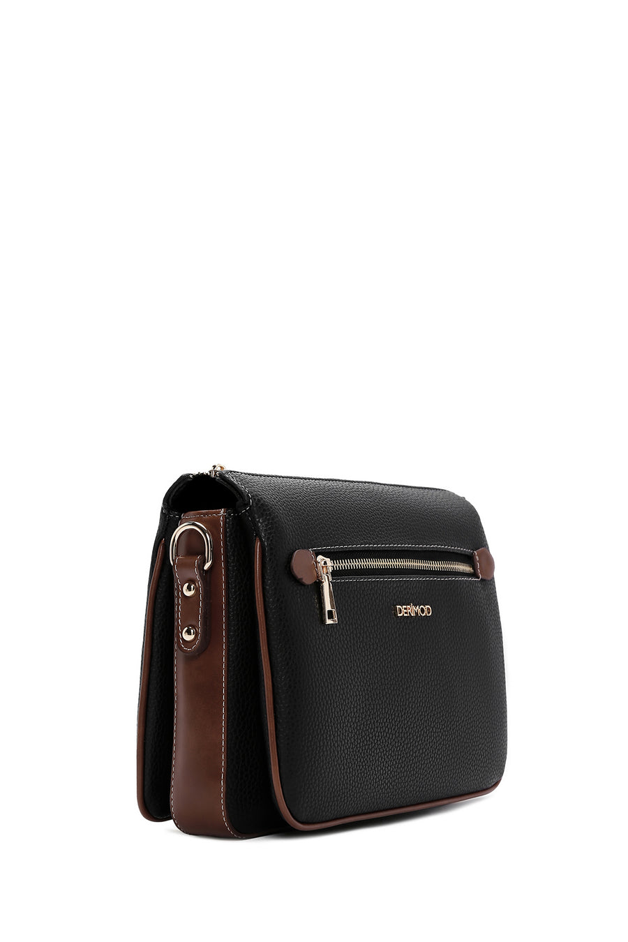 Women's Black Tan Long Strap Crossbody Bag