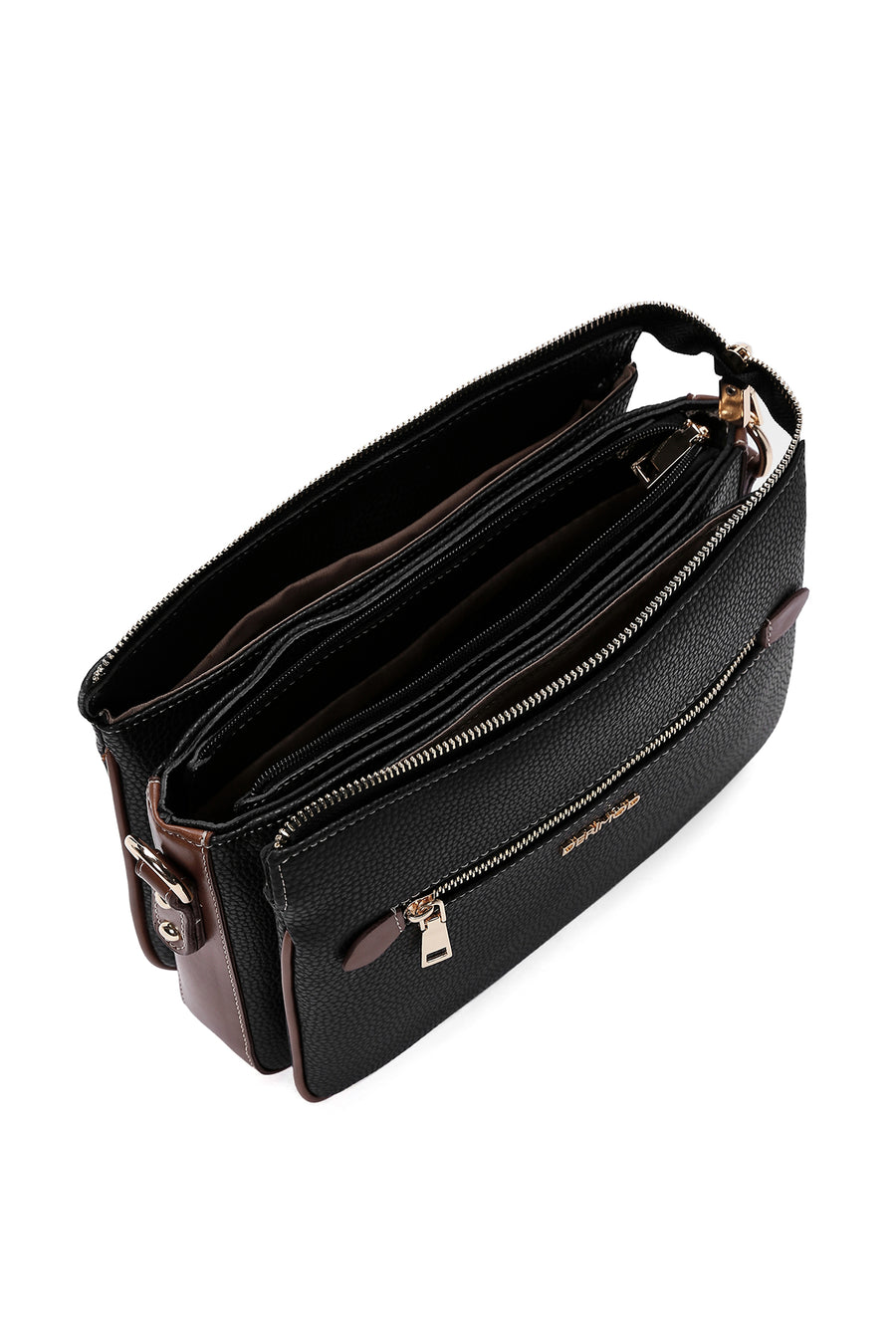 Women's Black Tan Long Strap Crossbody Bag