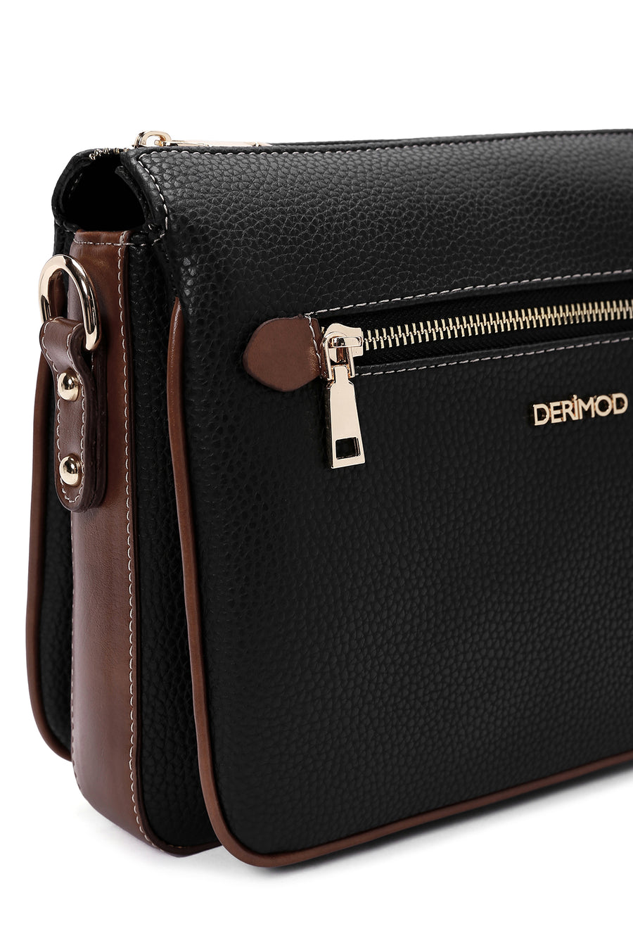 Women's Black Tan Long Strap Crossbody Bag